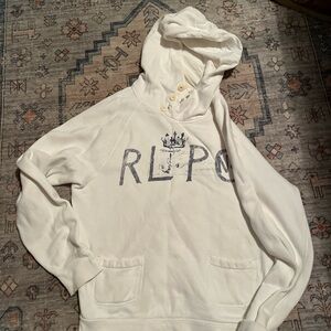 Ralph Lauren Cream Hoodie with Black Logo vintage ! Large !
